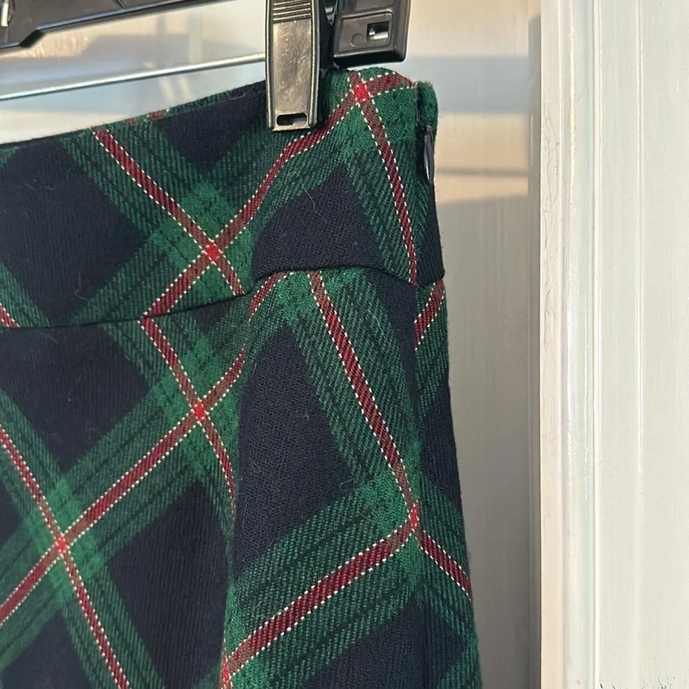 Women’s Talbots Vintage Black Dark Green Red Plaid Tartan Wool Blend Skirt Sz 4 - Picture 6 of 8